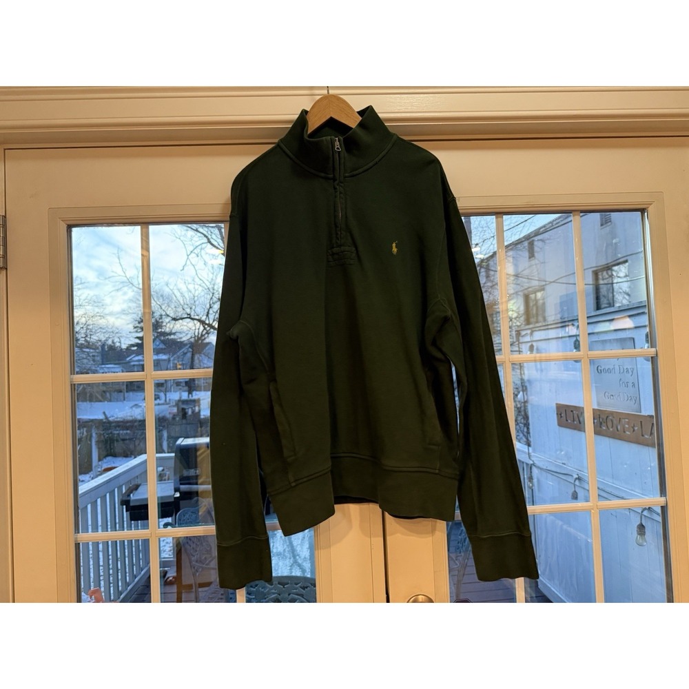 Rare Ralph‎ Lauren polo Quarter Zip With Hoodie Pockets Green xL